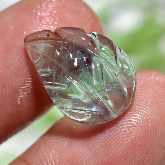 Green Fluorite Leaf Design Gemstone – Handcrafted Smooth Pear Cabochon