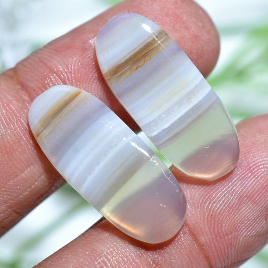 Grey Oval Agate Pair – Natural Flat Back Cabochons for Handmade Jewelry & Custom Designs