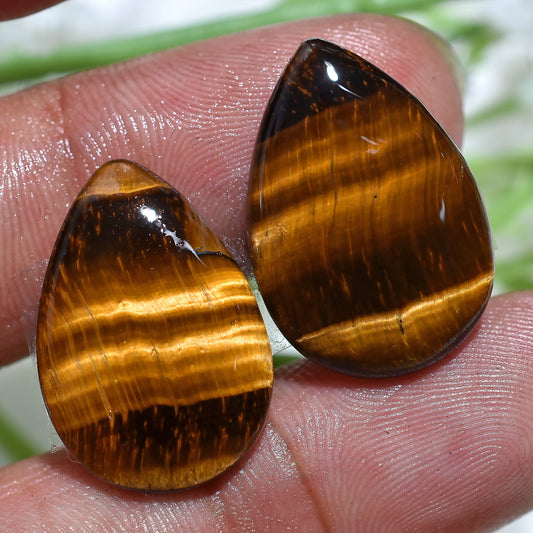 Smooth Polished Tiger Eye Cabochon Pair – Yellow-Brown Gemstones