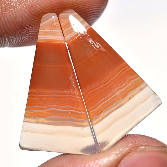 Unique 100% Natural Orange Banded Agate Cabochon Pair - Fancy Cut Slice Gems