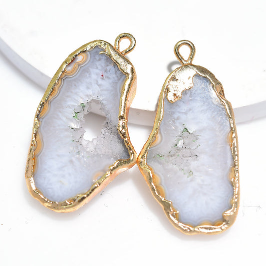 White Window Druzy Earring Pair – Gold Geode Single Bail Earrings for Boho DIY Jewelry