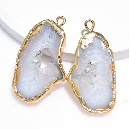 White Window Druzy Earring Pair – Gold Geode Single Bail Earrings for Boho DIY Jewelry