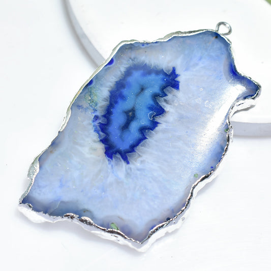 Solar Quartz Pendant – Fancy Brown Blue Druzy Gemstone Slice for DIY Jewelry