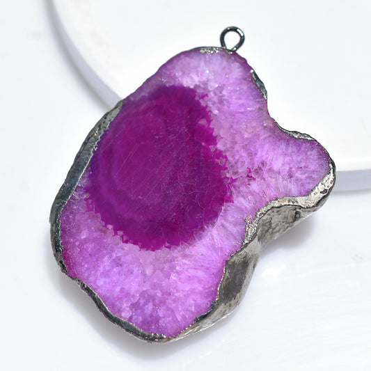 Charming Purple Druzy Slice Pendant – Fancy Pink Solar Quartz Bali Pendant for Women