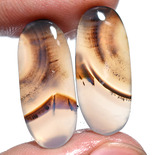 Montana Agate Pair Cabochon – 100% Natural Symmetrical Gemstones for Earrings