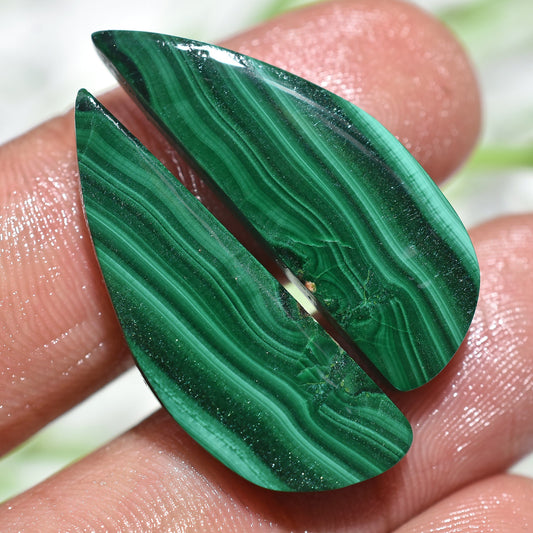 Fancy Malachite Gemstone Pair - Natural Green Matching Stones for Earrings