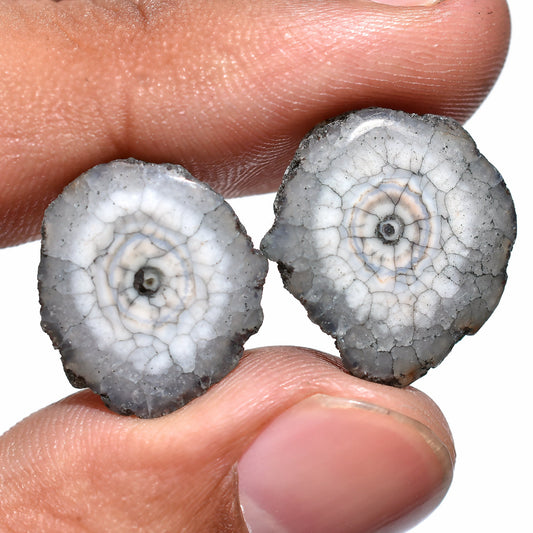 Round Solar Quartz Pair - Elegant Gray Gemstones for Earring Making