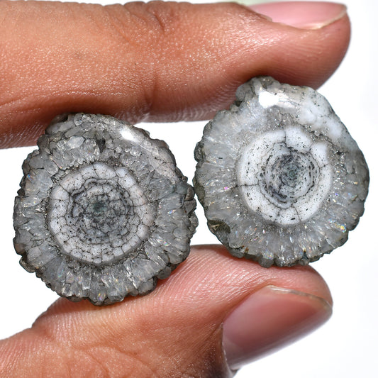 Top Grey Solar Quartz Pair, Loose Stalactite Slice Gemstones