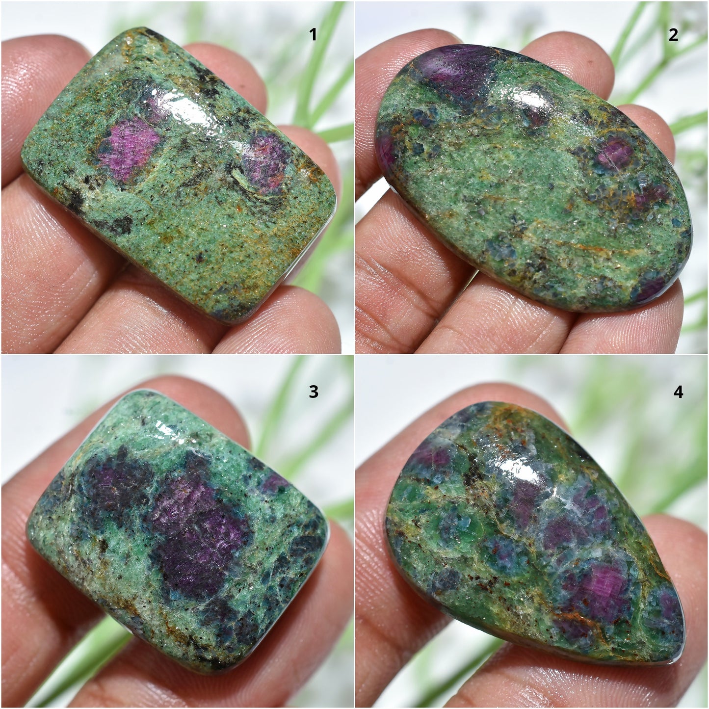 Natural Ruby Fuchsite Cabochon - Wholesale Polished Smooth Flat Back Loose Gemstone For Pendant Jewellery
