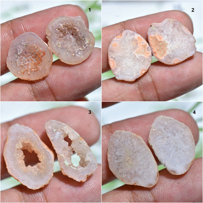 Fancy Agate Druzy Loose Pair - Light Orange Window Geode Gemstones, Earring Pair for Jewelry