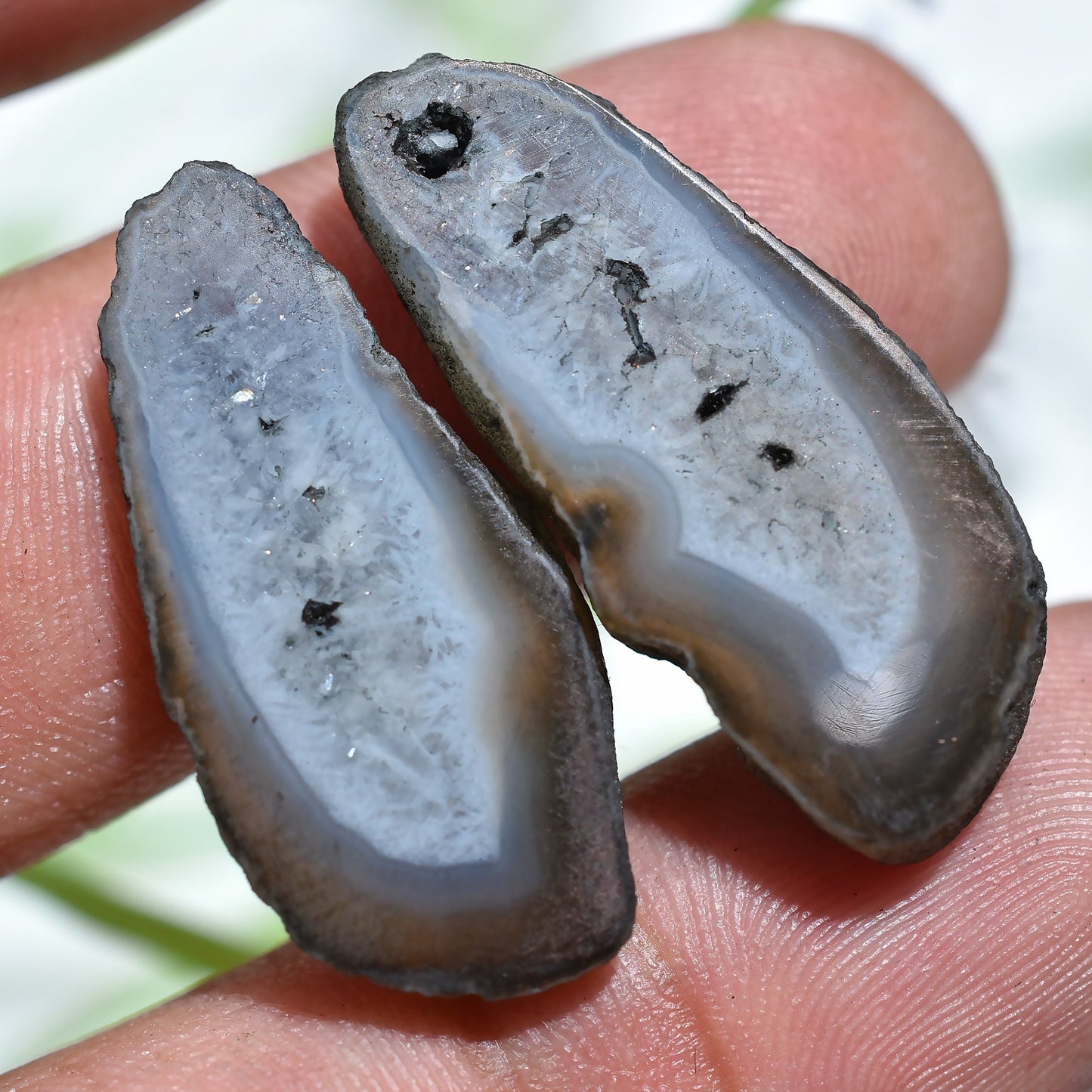 Fancy Geode Pair - Black Agate Druzy Slice Earring Pair, Agate Window Geode