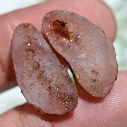 Brown Window Druzy Geode Solar Quartz Pair – Unique Sparkling Gemstones