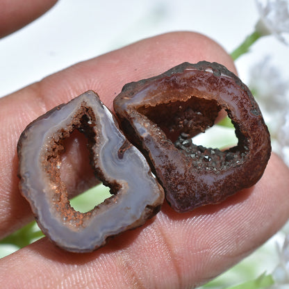 Brown Window Druzy Geode Solar Quartz Pair – Unique Sparkling Gemstones
