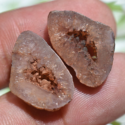Brown Window Druzy Geode Solar Quartz Pair – Unique Sparkling Gemstones