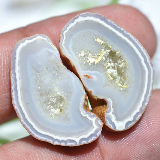 Natural Sparkling Agate Druzy Pair - Fancy Yellow Solar Quartz for Earrings
