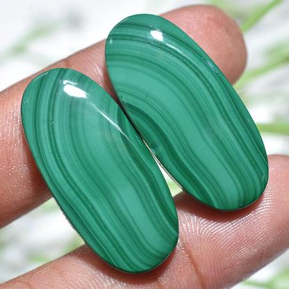 Natural Malachite Gemstone Pair - Wholesale Smooth Matched Earrings Pair