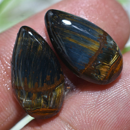 Top Quality Tiger Eye Cabochon Pair - Pear Shaped, Smooth Polished Gemstones