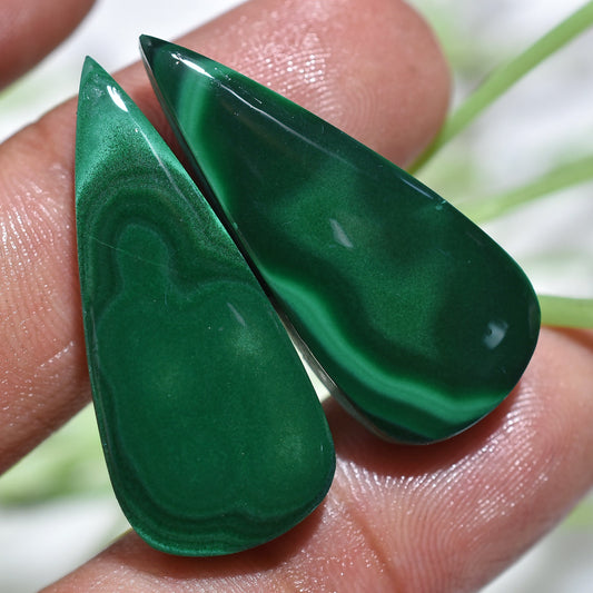 High-Quality Malachite Matching Gemstoce Pair, Pear-Shaped Designer Earring Cabs Pair