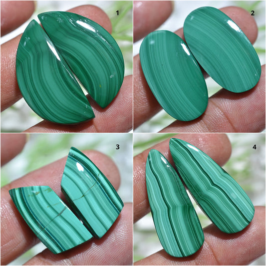 Green Malachite Gemstone Cabochon Pair - Polished Flat Back Stone for Dangle Earrings
