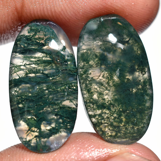 Natural Green Moss Agate Gemstone Pair – Oval-Pear Shape Healing Stones for Earring Set