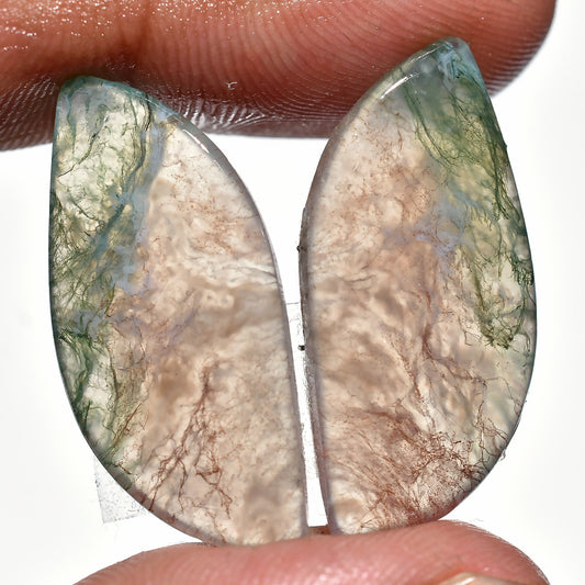 Fancy Moss Agate Green Gemstone Pair – Handmade Natural Stones for Gifts