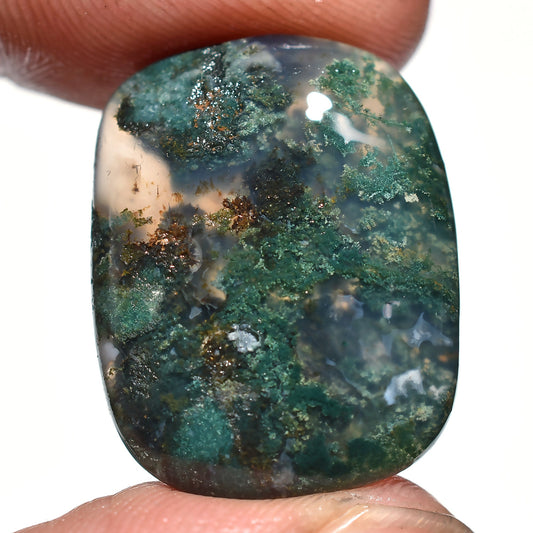 Designer Moss Agate Cabochon - Natural Green Agate Loose Gemstone 19x24x3mm