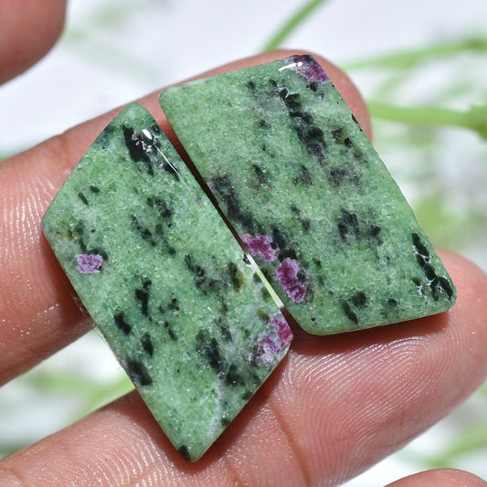 Smooth Ruby Zoisite Cabochons – Fancy Shaped Pair for Pendants, Earrings & Rings