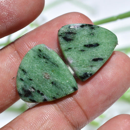 Ruby Zoisite Smooth Trillion Cabochons – Matched Pair for Elegant Jewelry Creations