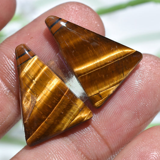 Smooth Tiger Eye Gemstone Pair – Yellow-Brown Matched Stones for Crafting Unique Jewelry