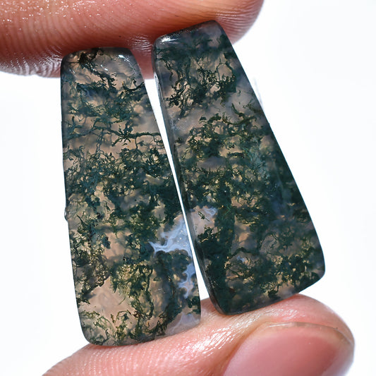 Elegant Natural Moss Agate Pair – Polished Fancy Cabochons for Custom Jewelry Crafting