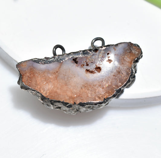 Elegant Brown Druzy Pendant – Solar Quartz Double Bail Charm for DIY Necklace