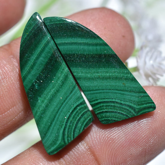 Oval Malachite Pair – Green Crystal Matching Stones for Handmade Earrings