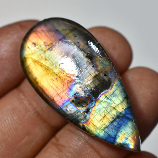 Natural Rainbow Fire Labradorite Cabochon - Purple Spectrolite Loose Stone, Marquise & Pear Shapes for Jewelry
