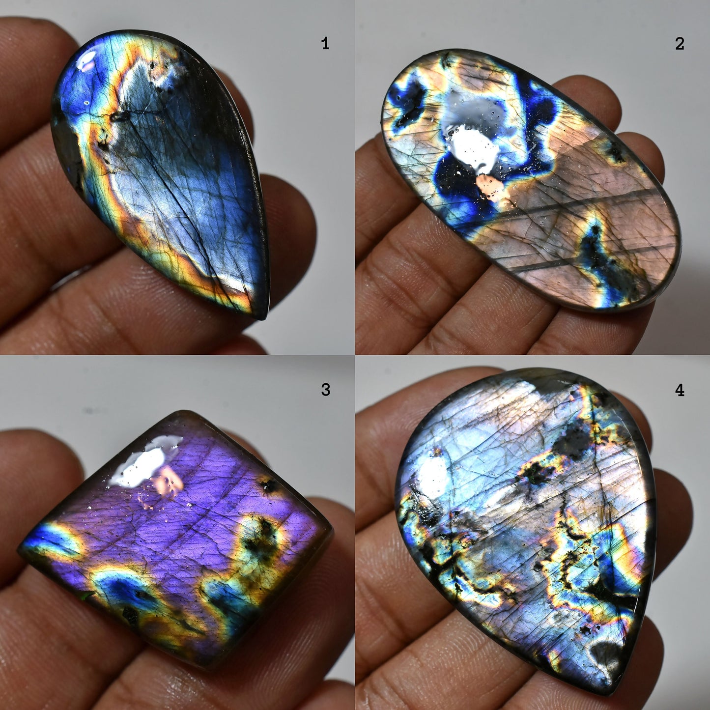Attractive Rainbow Fire Purple Labradorite Cabs – Mixed Shape Smooth Stones, Natural Flat Back Gems for Wholesale