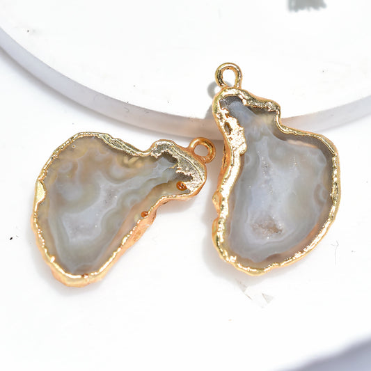Grey Window Druzy Quartz Pair – Fancy Geode Earrings, Gold Electroplated DIY Jewelry Gift
