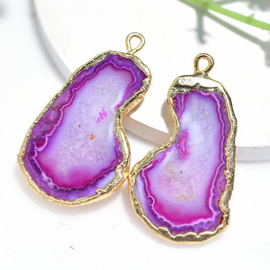 Unique Pink Window Geode Druzy Earring Pair - Gold DIY Solar Quartz Charm for Women