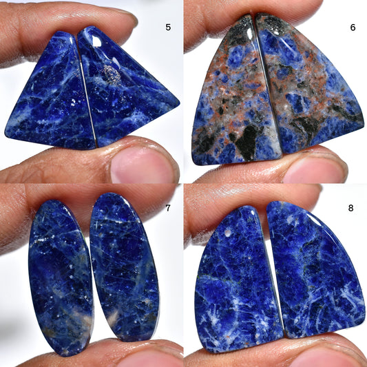 Natural Blue Teardrop Sodalite Cabochon Pair - Matched Loose Stones for Earrings