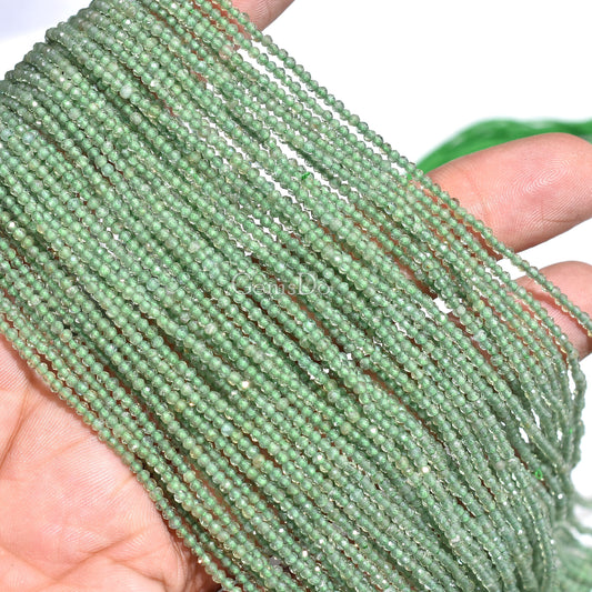 Green Apatite Faceted Rondelle Beads - 2mm Micro Cut Natural Gemstones Strand