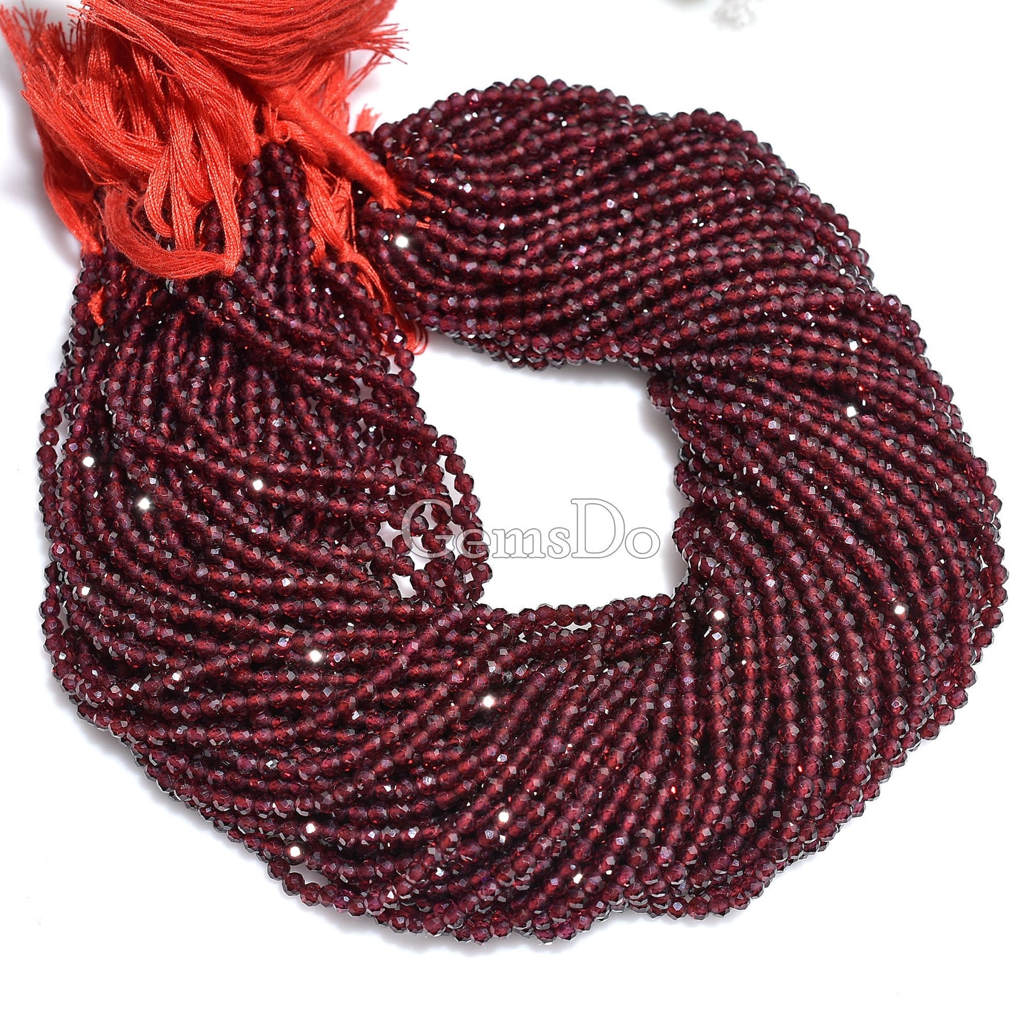 Natural Garnet Faceted Round Beads | 3mm Micro Cut Gemstone Strand