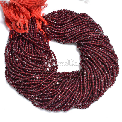 Natural Garnet Faceted Round Beads | 3mm Micro Cut Gemstone Strand