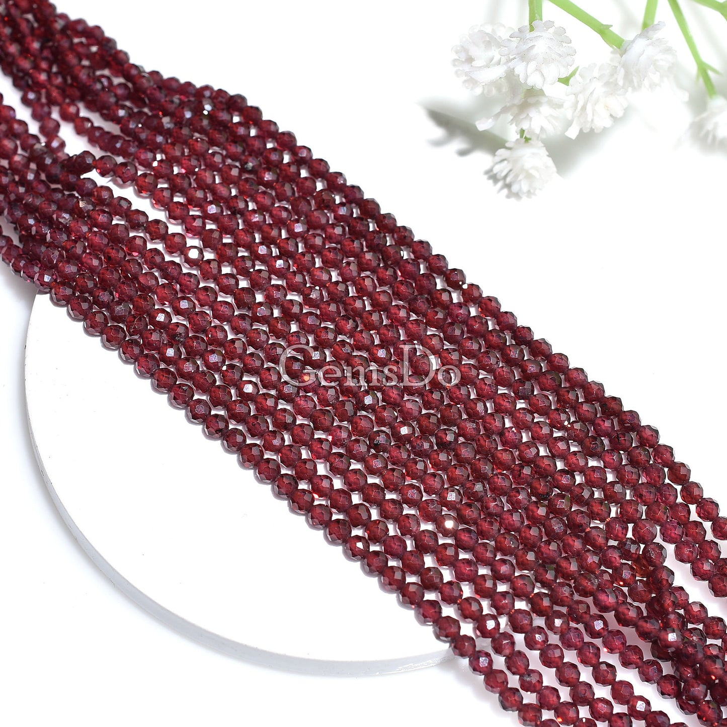 Natural Garnet Faceted Round Beads | 3mm Micro Cut Gemstone Strand