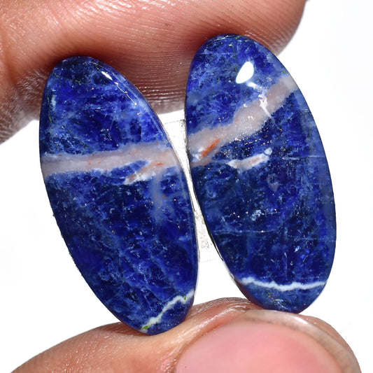 High-Quality Blue Sodalite Matched Pair Cabochons - Smooth Oval Stones