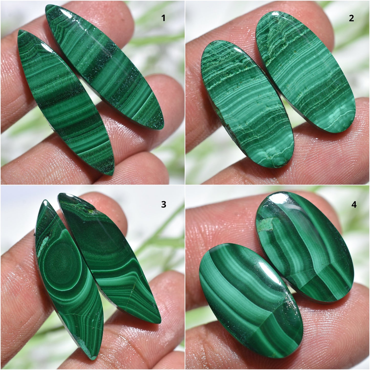 Natural Malachite Gemstone Pairs, Matched Green Malachite for Earrings Wholesale