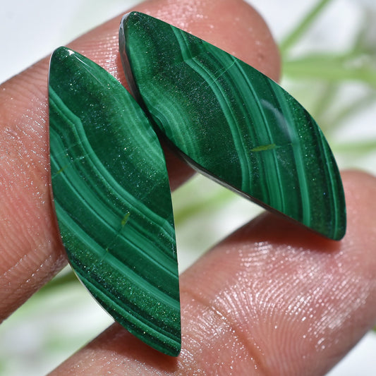 Matched Pair Malachite Cabochons, Natural Green Malachite for Earrings Wholesale