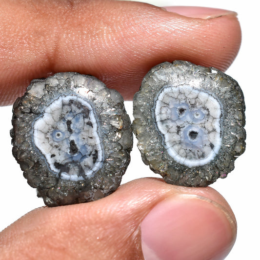 Grey Solar Quartz Loose Stone Pair - Smooth Solar Quartz Slice Stone