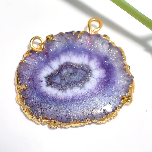 Pretty Pink Gemstone Solar Quartz Pendant | Purple Crystal Quartz Double Bail Pendant