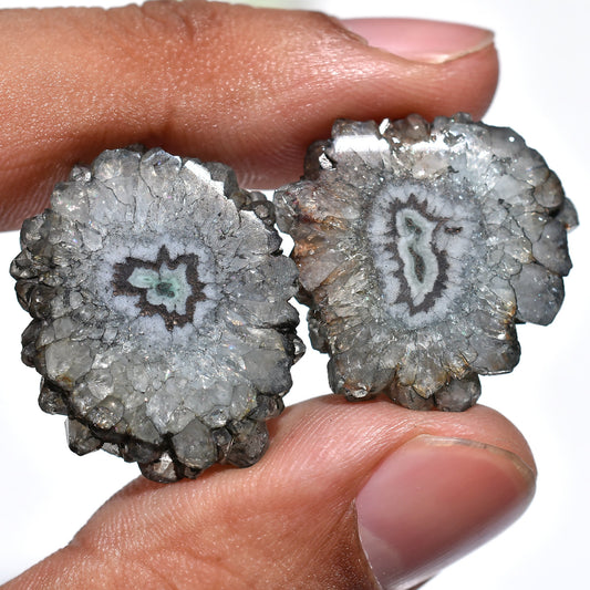 Grey Druzy Solar Quartz – Natural Stalactite Gemstone Slices for Earrings