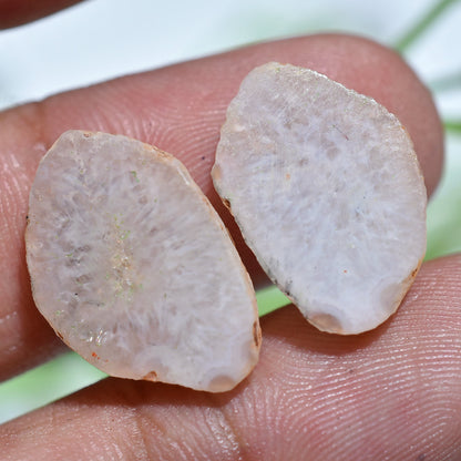 Fancy Agate Druzy Loose Pair - Light Orange Window Geode Gemstones, Earring Pair for Jewelry