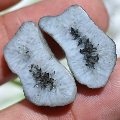 Fancy Geode Pair - Black Agate Druzy Slice Earring Pair, Agate Window Geode