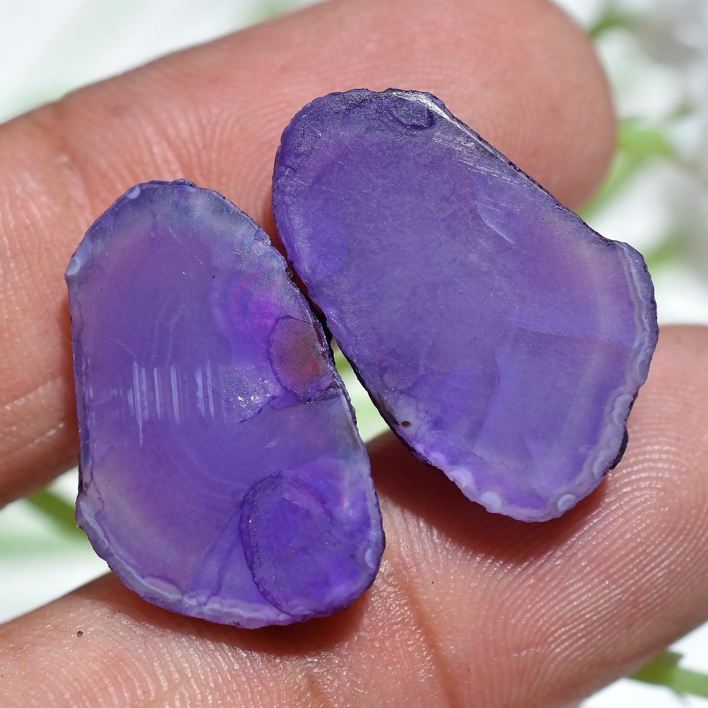 Agate Window Druzy Slice Pair - Blue & Purple Geode Druzy Gemstone Earrings Pair for Jewelry Making